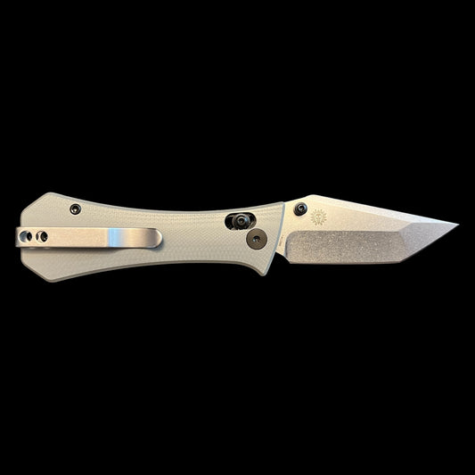 AUXMFG COFFIN CROSSBAR 2.7" EDC FOLDING KNIFE GREY G10 with TEAL BACKSPACER