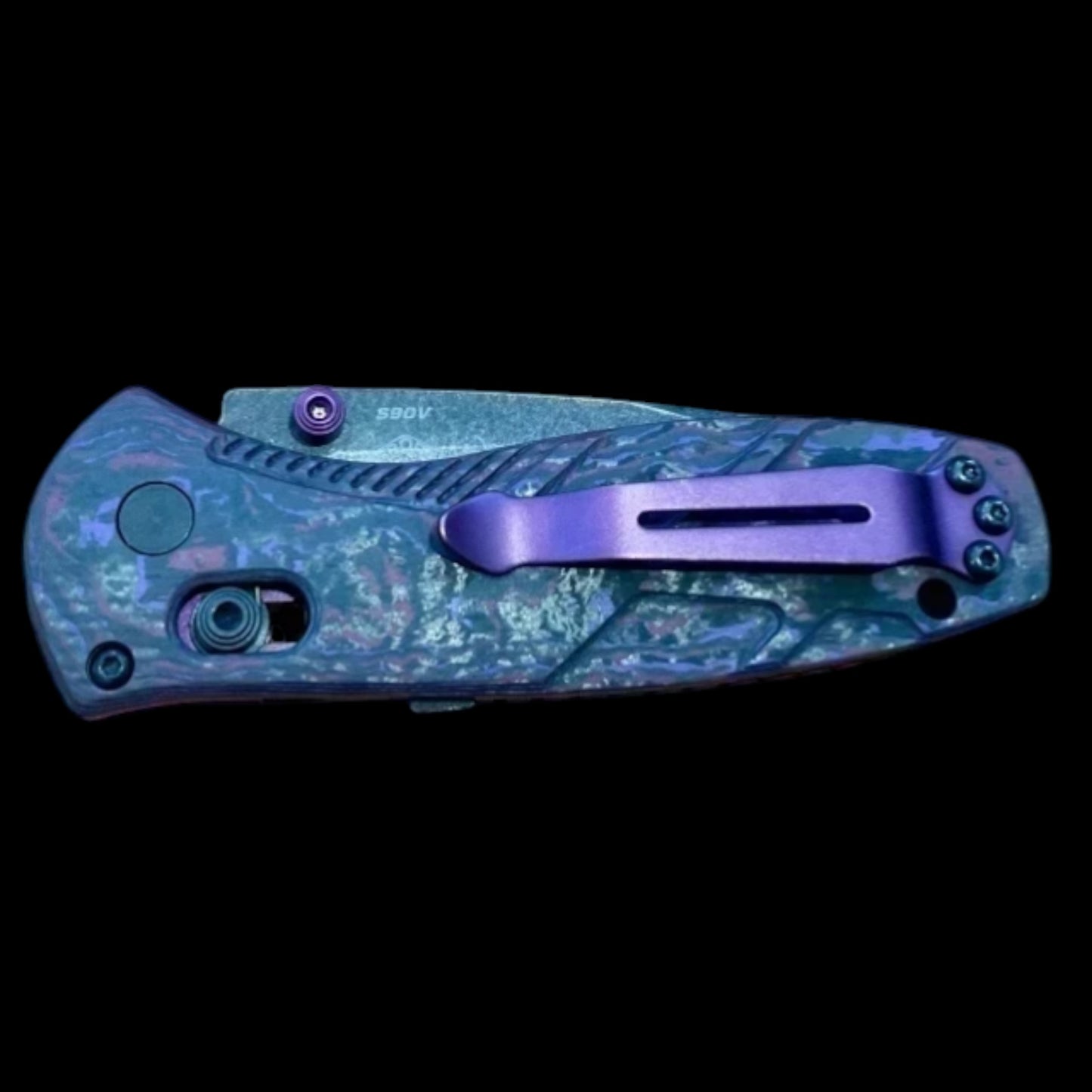 Benchmade 585BK-251 Gold Class Mini Barrage AXIS-Assisted Folding Knife 2.91" S90V Black DLC Battlewash Drop Point Plain Blade, Purple Haze FatCarbon Handles