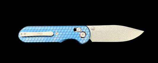 Geo knife Ethereal Cutter Axis lock Folding Knife Blue 6AL4V Titanium Handle 3.0" Stonewash Bohler M390 Blade GEO2402A