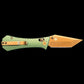 AUXMFG COFFIN CROSSBAR 2.7" EDC FOLDING KNIFE GREEN ANODIZED ALUMINUM  SCALES - ROSE GOLD PVD BLADE