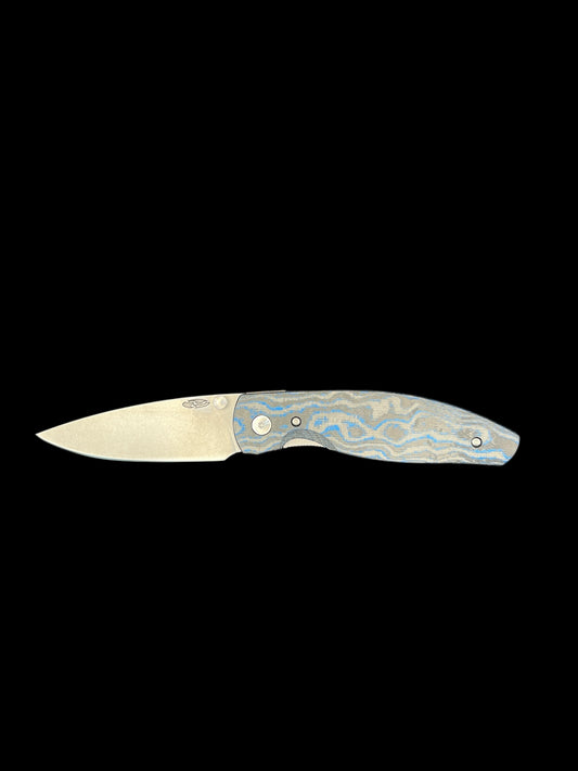 Three Rivers Manufacturing TRM Atom Liner Lock 3D  Electric Blue Carbon Fiber Scales  Stonewashed 20CV Blade