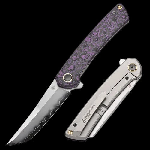 North Mountain Zero 3.5" Tanto Blade Purple Ceramic Carbon Fiber Handle w/ Smooth Flippers