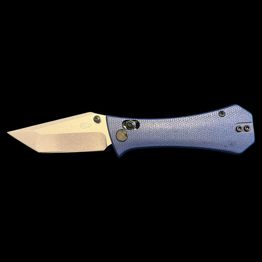 AUXMFG COFFIN CROSSBAR 2.7" EDC FOLDING KNIFE BLUE MICARTA with RED BACKSPACER