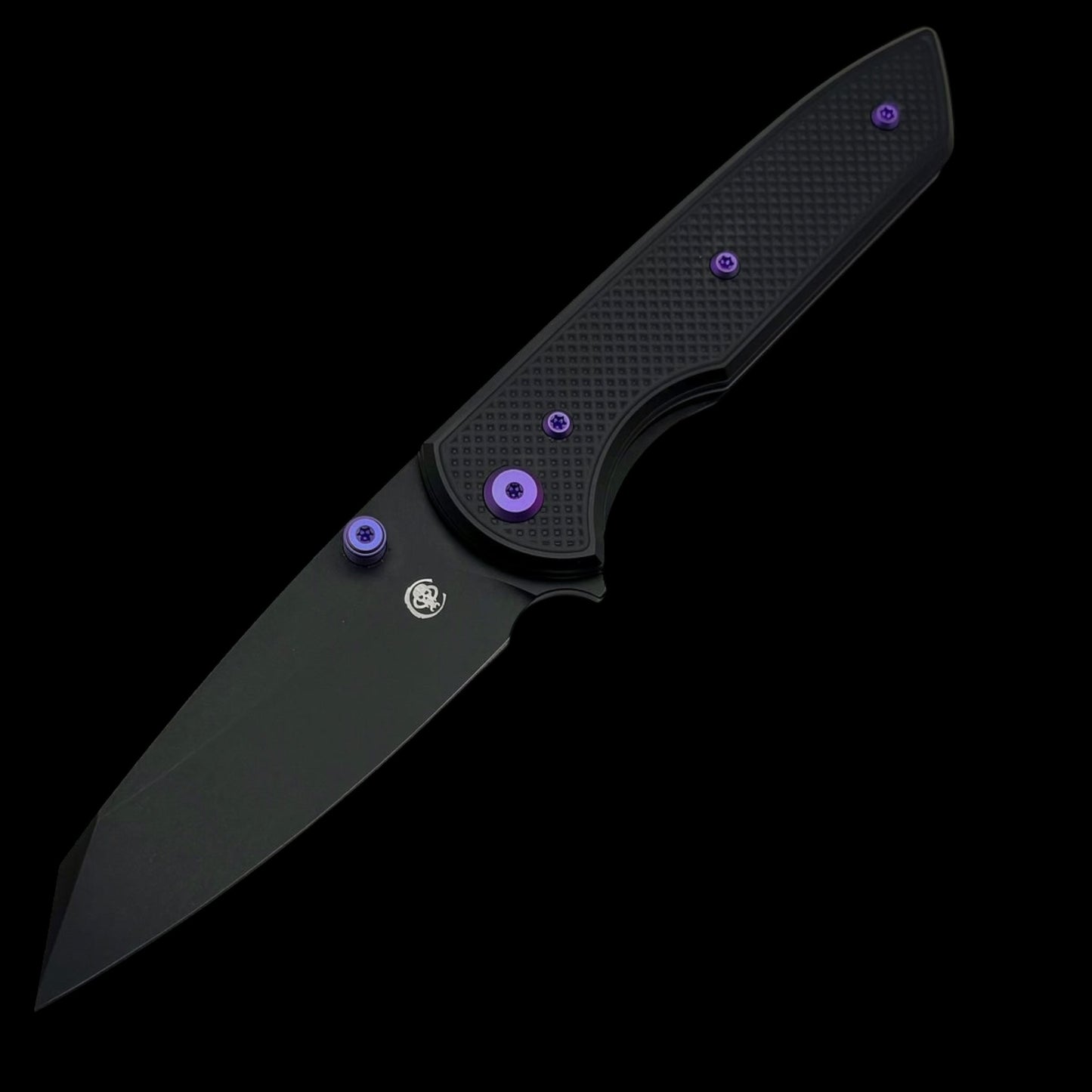 Chaves Knives Brad Blount The Arrestor 229 Black Knurled Aluminum Handles w/ Purple Ti Hardware & Black PVD 154CM - Blue Label