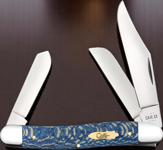 Case Smooth Blue Sycamore Wood Stockman Pocket Knife 3.88" Closed (7347 SS), Slipjoint (non-locking) - 63732