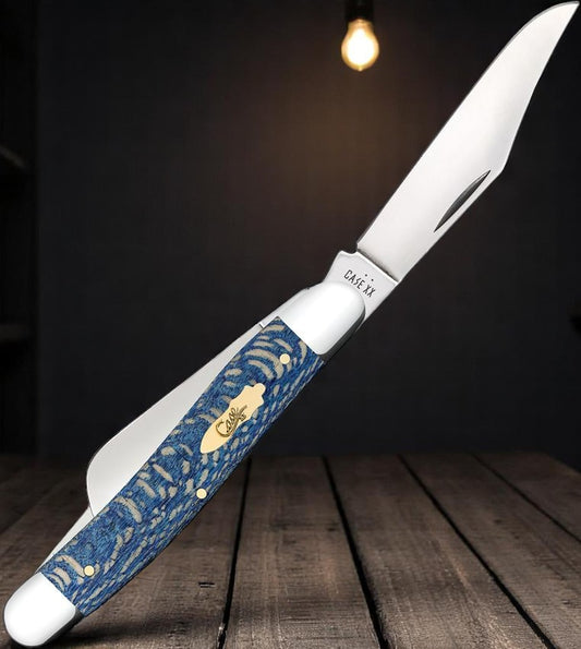 Case Smooth Blue Sycamore Wood Stockman Pocket Knife 3.88" Closed (7347 SS), Slipjoint (non-locking) - 63732