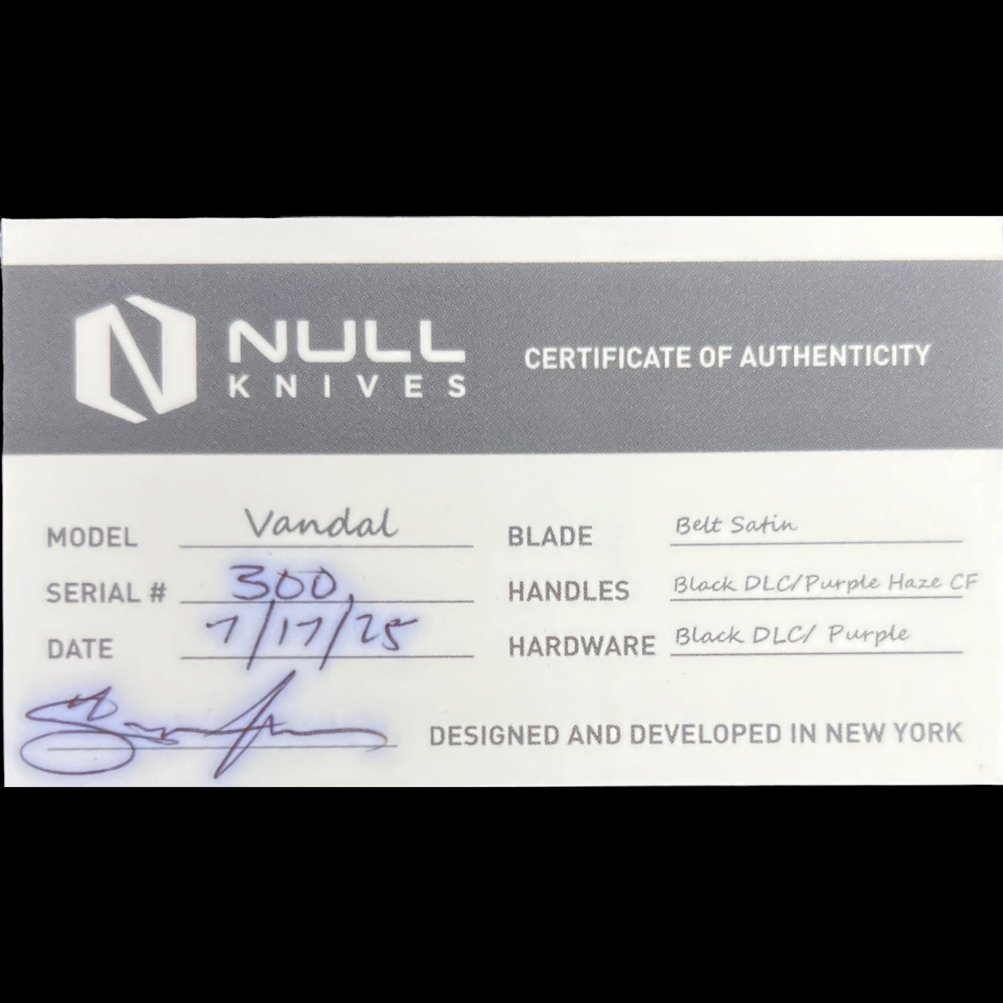 Null Knives Vandal - Purple Haze CF Limited Edition #300