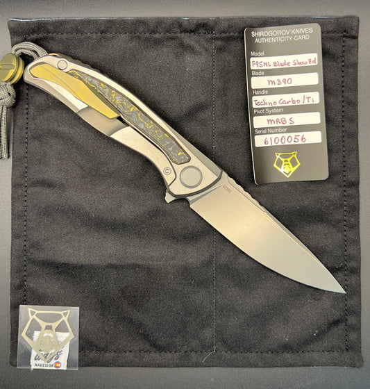 SHIROGOROV F95NL GEN. 5 - BLADE SHOW EXCLUSIVE 2024 - M390 BLADE - TITANIUM HANDLE - GOLDEN SPARK TECHNOCARBO INLAYS - MRBS