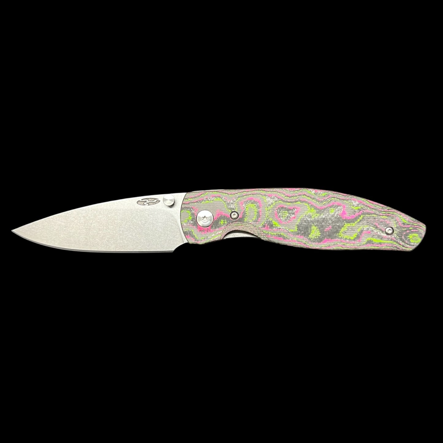 Three Rivers Manufacturing TRM Atom Liner Lock Watermelon Sugar Camo Carbon 3D Contoured Scales Stonewashed MagnaCut Blade