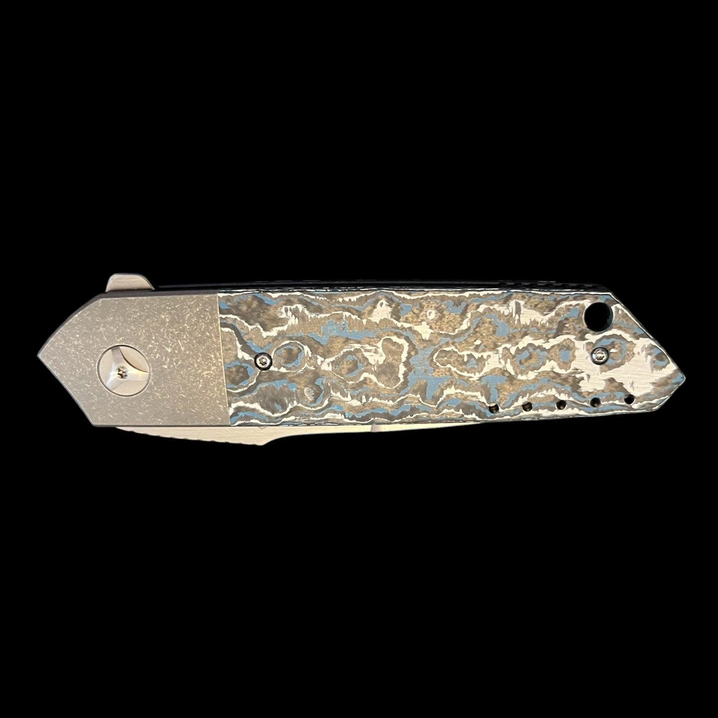 MECHFORCE PETER CAREY COLLAB, ROADSTER BOLSTER LOCK FLIPPER KNIFE, M390 - Blue Forest Carbon Fiber