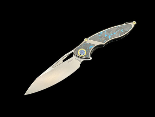Rike 1902s Folding Knife Blue Carbon Fiber Handle M390 Plain Edge