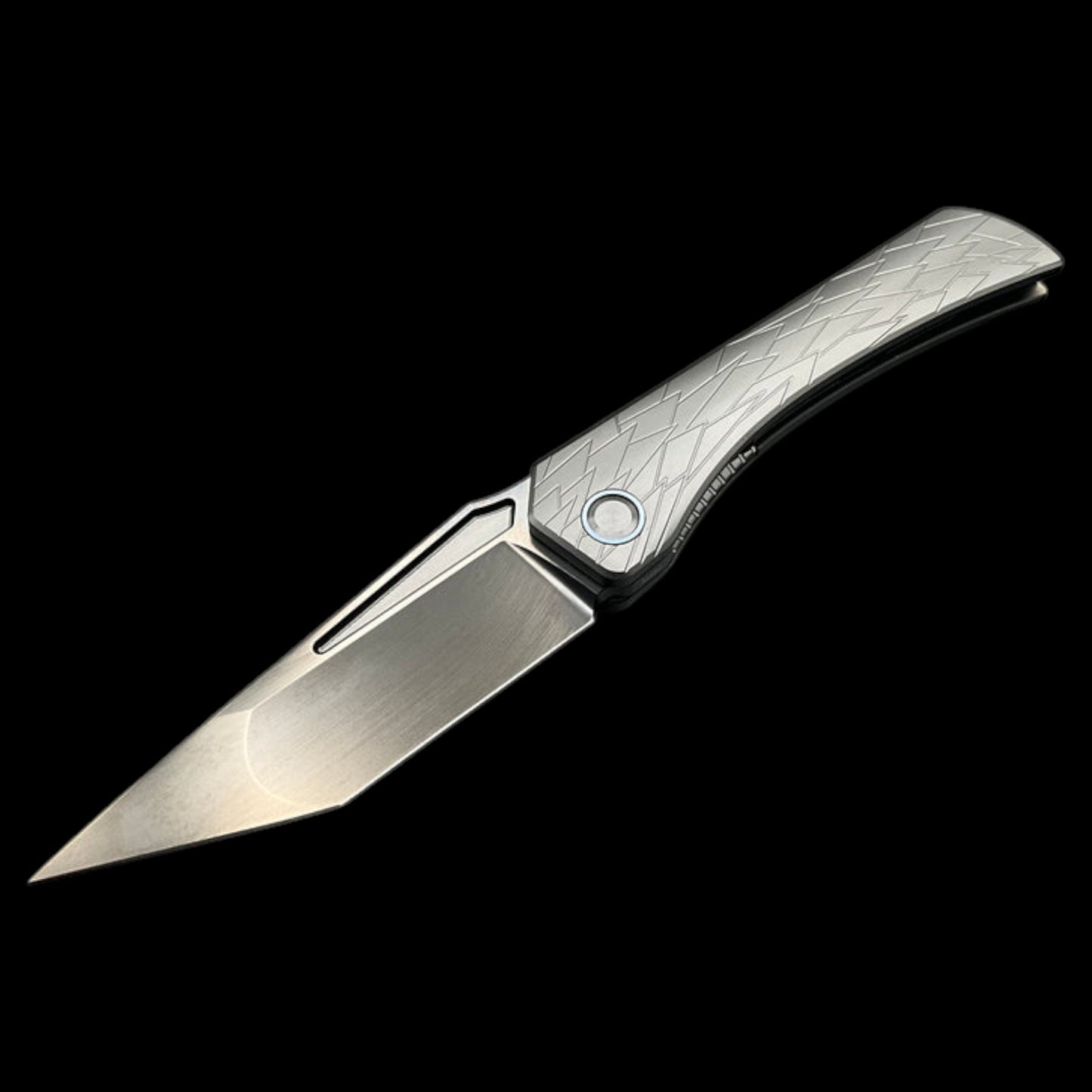 Ketuo Knife Usurper Liner Lock Folding Knife 3.43" M390 DLC Tanto Blade, DLC "Dragon Shard" Titanium Handles, Blue Pivot Collar, Blue Clip - KT-Usurper DLC