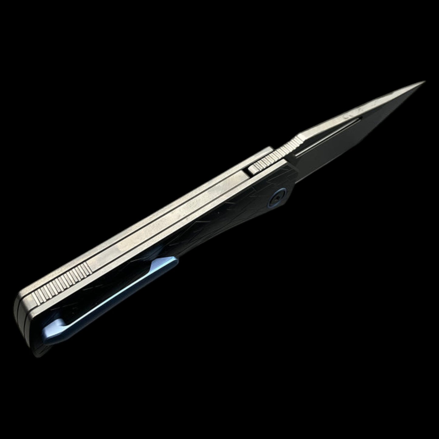 Ketuo Knife Usurper Liner Lock Folding Knife 3.43" M390 DLC Tanto Blade, DLC "Dragon Shard" Titanium Handles, Blue Pivot Collar, Blue Clip - KT-Usurper DLC