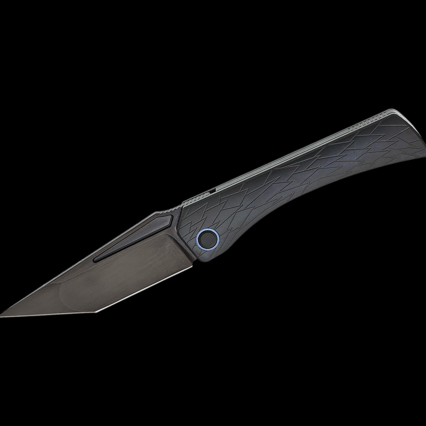 Ketuo Knife Usurper Liner Lock Folding Knife 3.43" M390 DLC Tanto Blade, DLC "Dragon Shard" Titanium Handles, Blue Pivot Collar, Blue Clip - KT-Usurper DLC