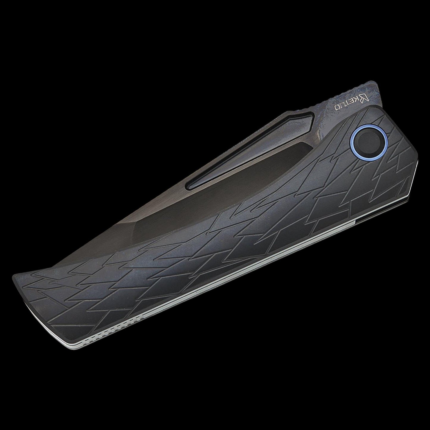 Ketuo Knife Usurper Liner Lock Folding Knife 3.43" M390 DLC Tanto Blade, DLC "Dragon Shard" Titanium Handles, Blue Pivot Collar, Blue Clip - KT-Usurper DLC