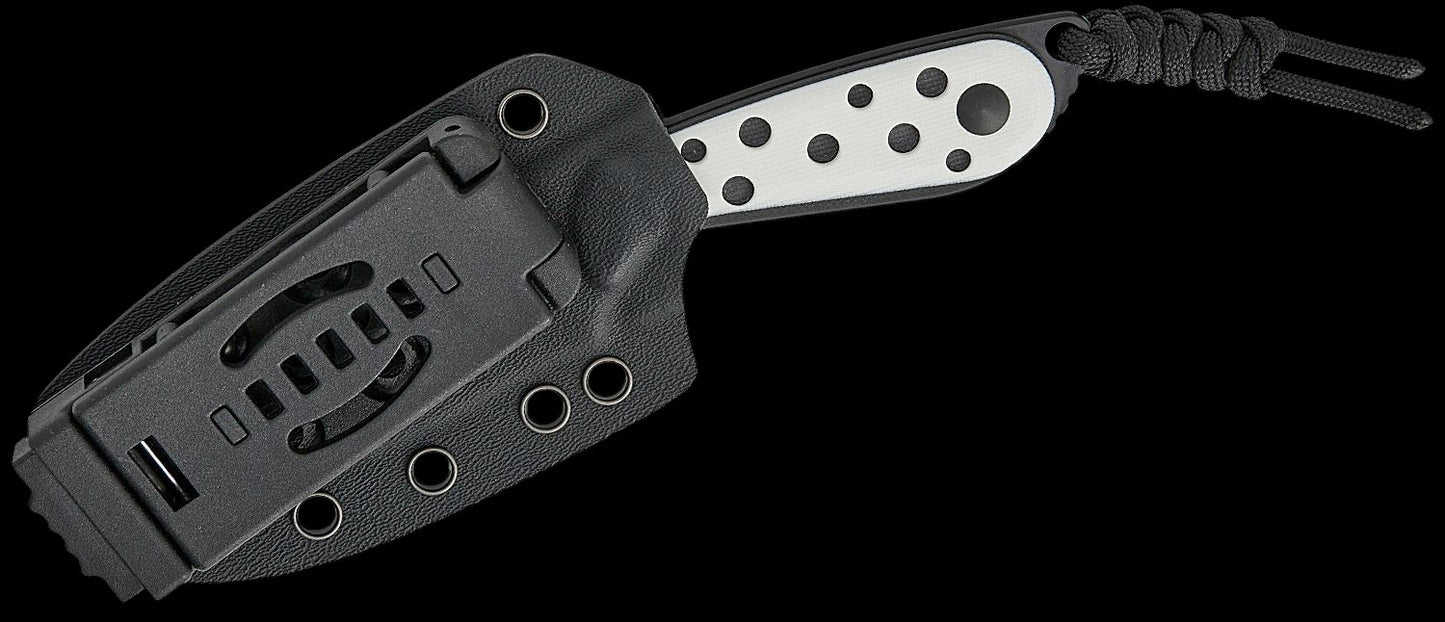 Kizer Cutlery Maksim Epifantsev BUDDY Fixed Blade Knife 3" Nitro-V Black PVD Drop Point Blade, Black and White G10 Handles, Kydex Sheath - 1081A3
