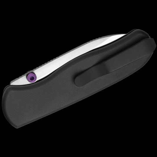 Kizer Cutlery Azo Drop Bear Zero Button Liner Lock Folding Knife 3.1" Elmax Satin Ultra Drop Point Blade, Black Aluminum Handles, Reversible Bayonet Clip - Ki3619BDA3