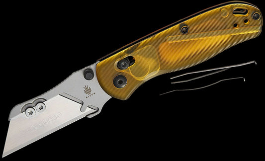 Kizer Cutlery Vanguard Azo Uti Bear 1 Clutch Lock Folding Knife 2.74" Replaceable Razor Blade, Ultem (PEI) Handles with Toothpick and Tweezers, Reversible Clip, AXIS/Crossbar Lock - V3619JA4