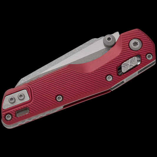 Microtech 210M-10APFLMR MSI Mini RAM-LOK Manual Folding Knife 3.19" Bohler M390MK Apocalyptic Modified Sheepsfoot Plain Blade, Merlot Fluted Aluminum Handles, Reversible Deep Carry Clip, AXIS/Crossbar Lock