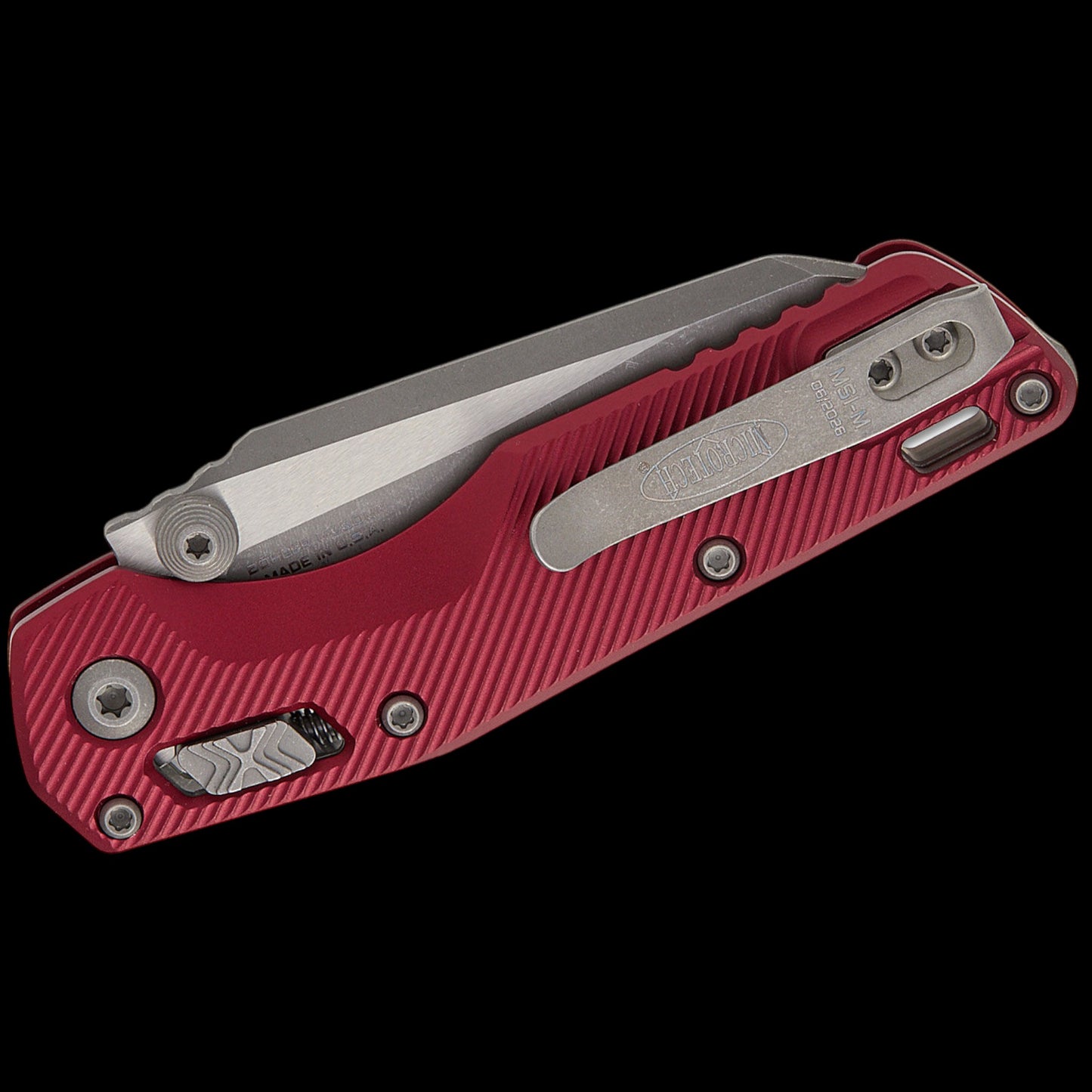 Microtech 210M-10APFLMR MSI Mini RAM-LOK Manual Folding Knife 3.19" Bohler M390MK Apocalyptic Modified Sheepsfoot Plain Blade, Merlot Fluted Aluminum Handles, Reversible Deep Carry Clip, AXIS/Crossbar Lock