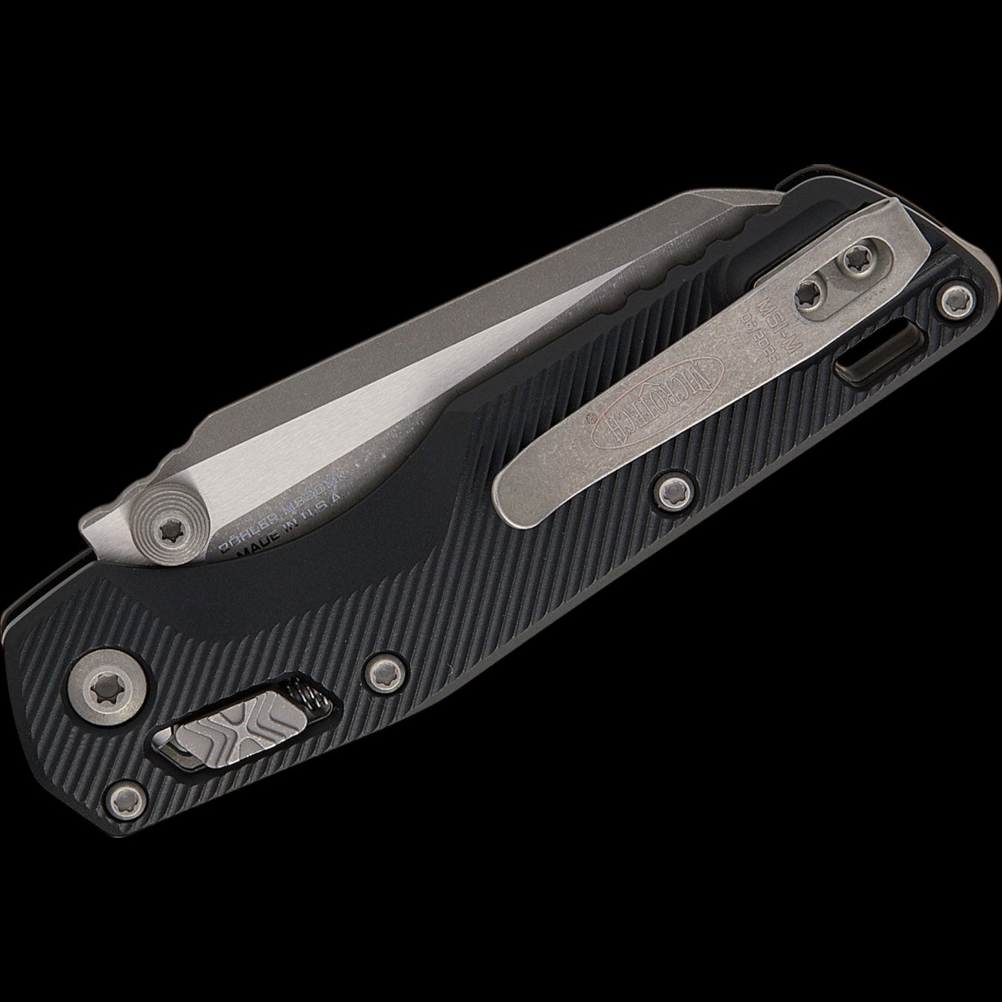 Microtech 210M-10APFL MSI Mini RAM-LOK Manual Folding Knife 3.19" Bohler M390MK Apocalyptic Modified Sheepsfoot Plain Blade, Black Fluted Aluminum Handles, Reversible Deep Carry Clip, AXIS/Crossbar Lock