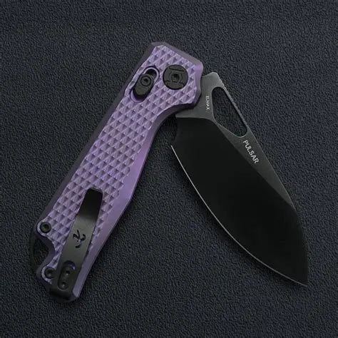 Kunwu Pulsar Folding Knife Tux Purple Textured Ti Handle Plain DLC X705T-3