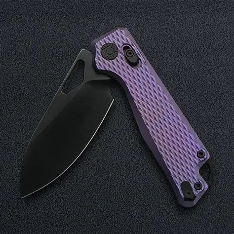 Kunwu Pulsar Folding Knife Tux Purple Textured Ti Handle Plain DLC X705T-3