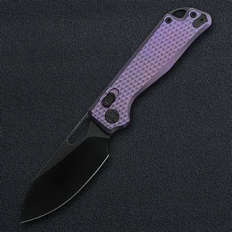 Kunwu Pulsar Folding Knife Tux Purple Textured Ti Handle Plain DLC X705T-3