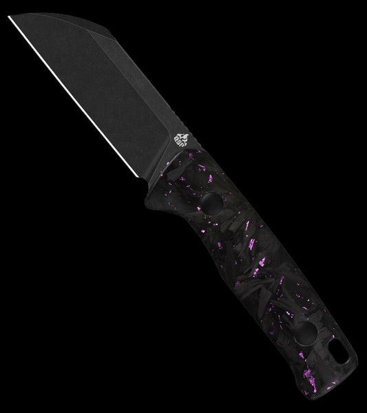 QSP Baby Penguin Fixed Blade Knife Purple Shredded CF (2.5" Black SW 14C28N)