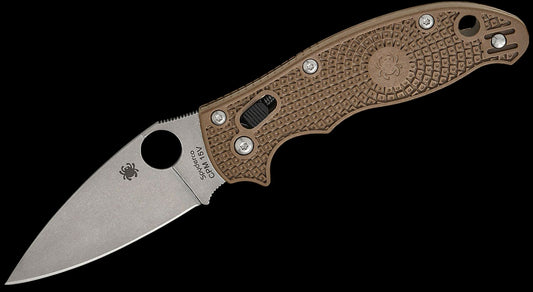 Spyderco Manix 2 Lightweight Sprint Run Folding Knife 3.37" CPM-15V Stonewashed Plain Blade, Brown FCRP Handles, Ball Bearing Lock - C101PBN15V2