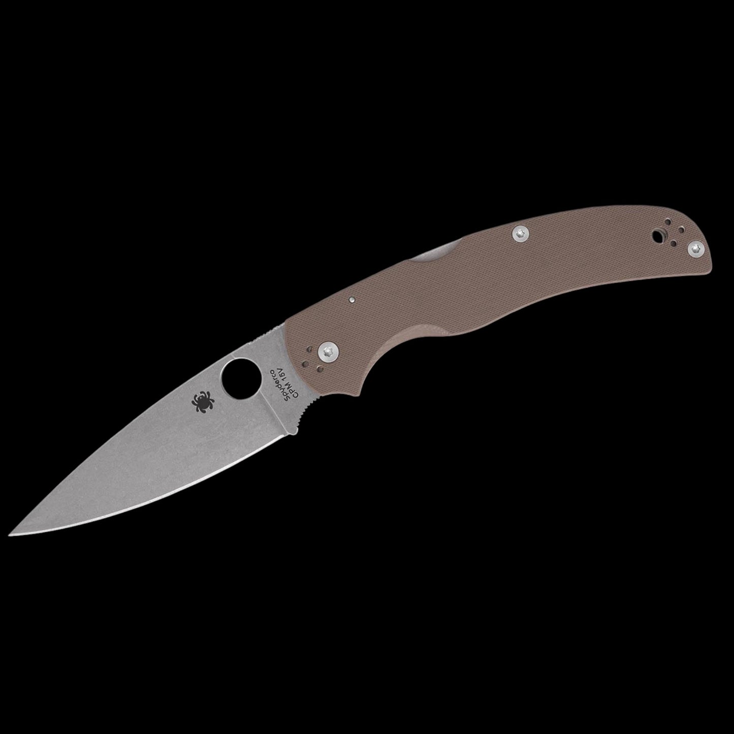 Spyderco Native Chief Sprint Run Folding Knife 4.08" CPM-15V Stonewashed Plain Blade, Brown G10 Handles, Lockback - C244GPBN15V