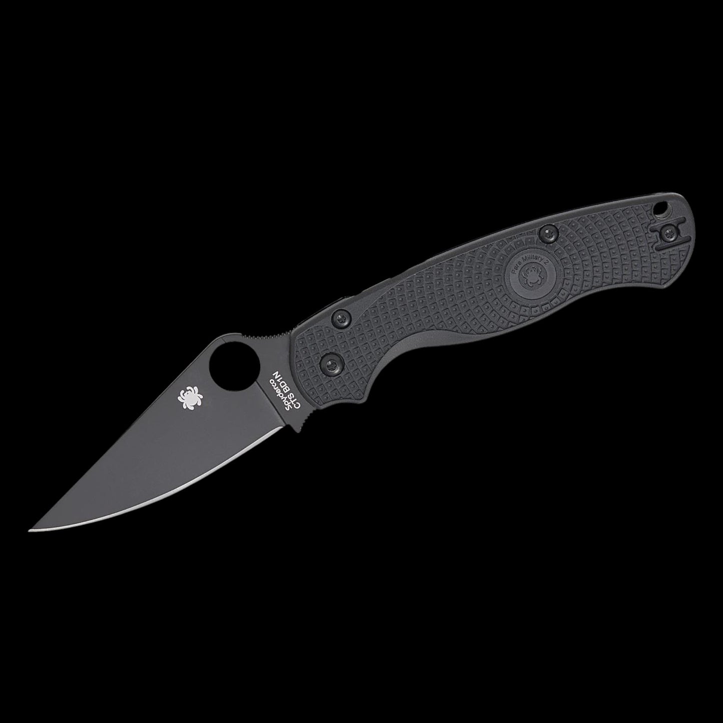 Spyderco Paramilitary 2 Lightweight Compression Lock Folding Knife 3.47" CTS-BD1N Black DLC Plain Blade, Black FRN Handles, Reversible Wire Clip - C81PBBK2
