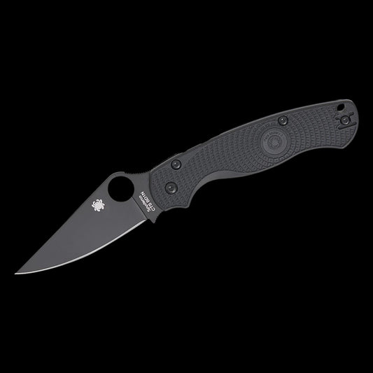 Spyderco Paramilitary 2 Lightweight Compression Lock Folding Knife 3.47" CTS-BD1N Black DLC Plain Blade, Black FRN Handles, Reversible Wire Clip - C81PBBK2