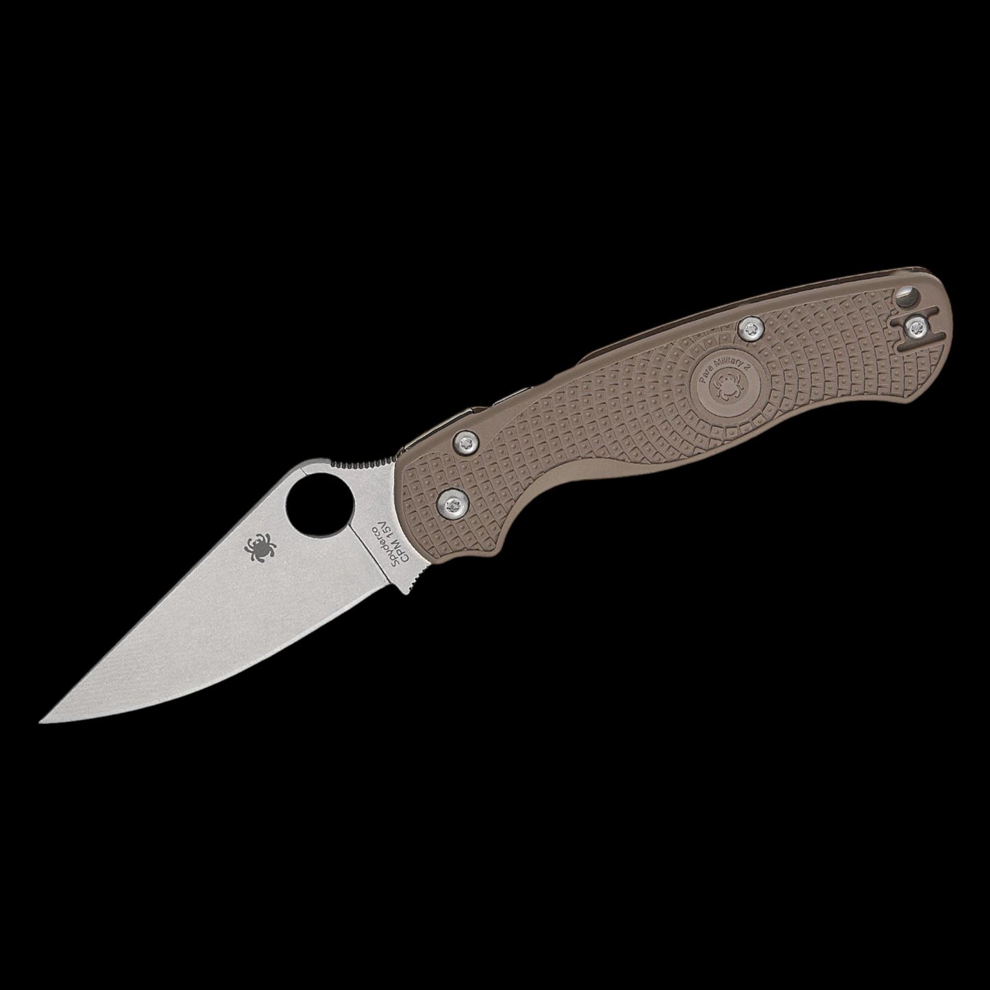 Spyderco Paramilitary 2 Lightweight Sprint Run Compression Lock Folding Knife 3.47" CPM-15V Stonewashed Plain Blade, Brown FRN Handles, Reversible Wire Clip - C81PBN15V2