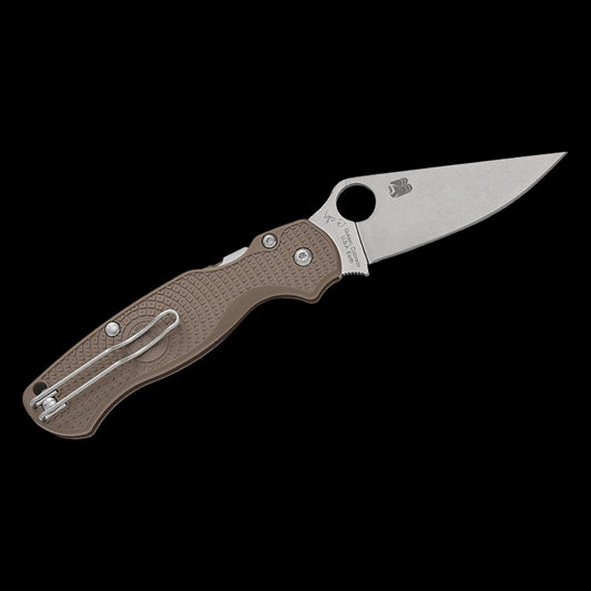 Spyderco Paramilitary 2 Lightweight Sprint Run Compression Lock Folding Knife 3.47" CPM-15V Stonewashed Plain Blade, Brown FRN Handles, Reversible Wire Clip - C81PBN15V2