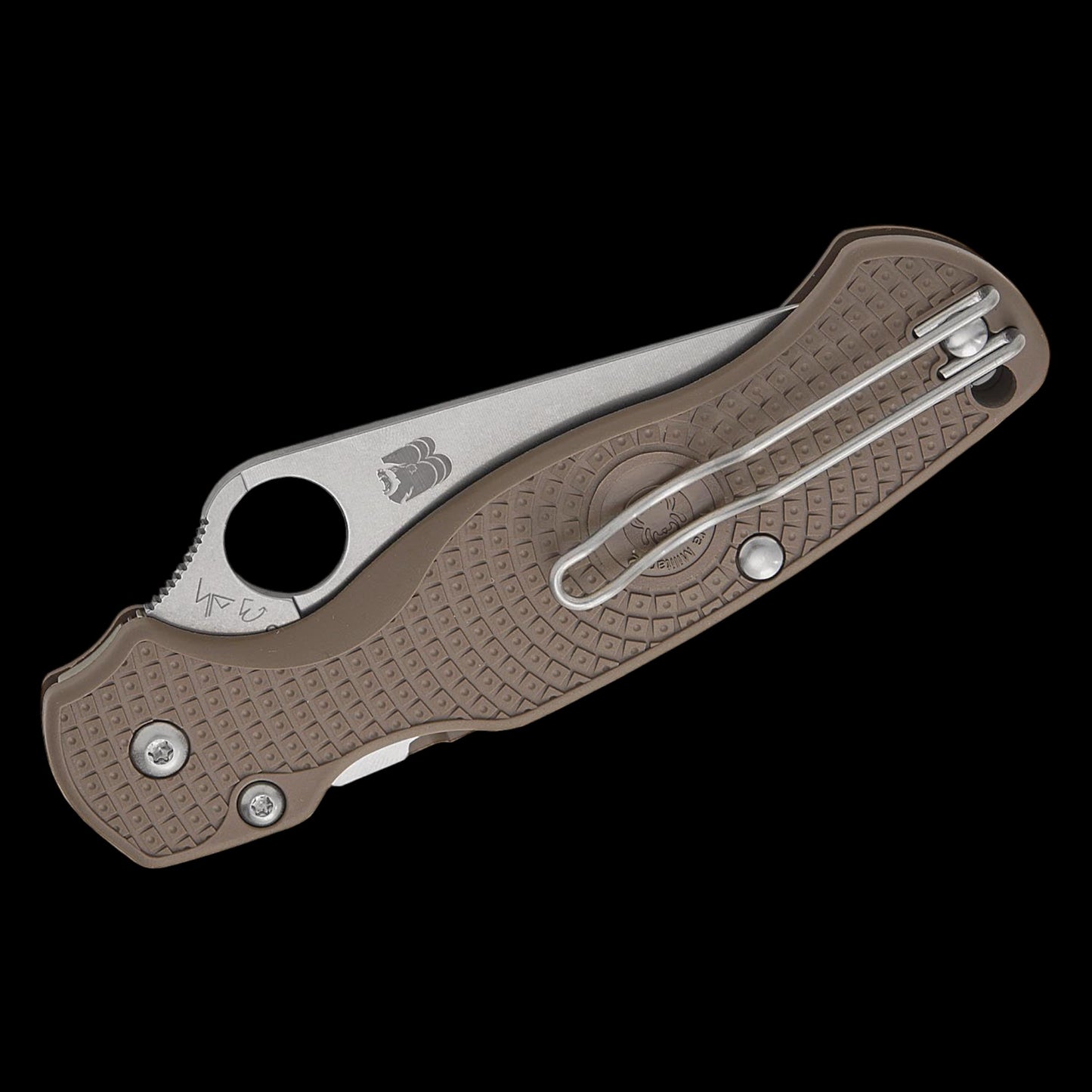 Spyderco Paramilitary 2 Lightweight Sprint Run Compression Lock Folding Knife 3.47" CPM-15V Stonewashed Plain Blade, Brown FRN Handles, Reversible Wire Clip - C81PBN15V2