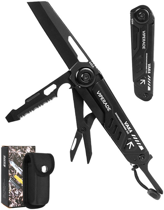 VIPERADE VAK4 Multitool Pocket Knife for Men, Multifunctional 21-in-1 Multitool Pocket Knife with Pouch, Outdoor Camping Survival and Everyday Use (K4-Black)