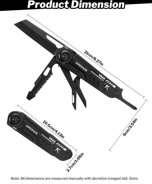 VIPERADE VAK4 Multitool Pocket Knife for Men, Multifunctional 21-in-1 Multitool Pocket Knife with Pouch, Outdoor Camping Survival and Everyday Use (K4-Black)