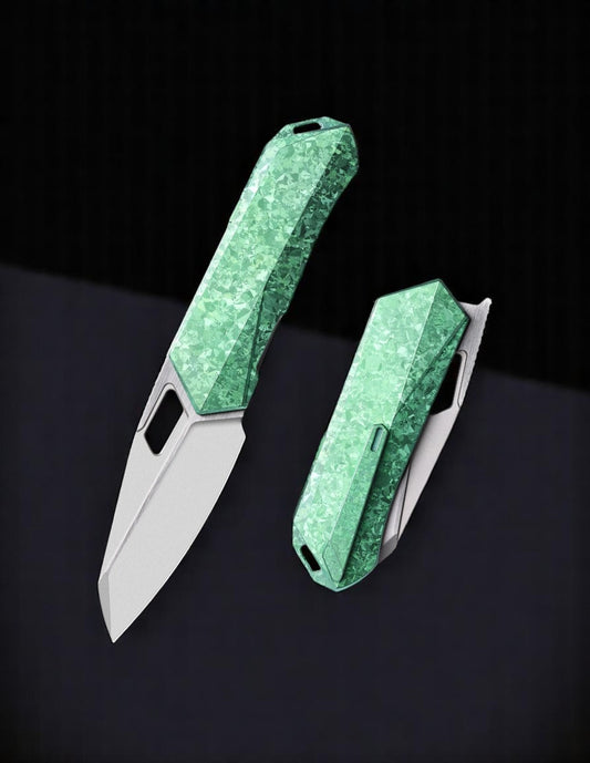 REMETTE RT-Woodpecker Liner Lock Knife Crystal Green Titanium (3" Pearlescent)